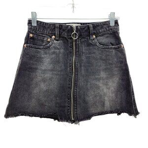 We The Free Denim Mini Skirt With Frayed Hem & Front Zipper Size 26 Cotton Black